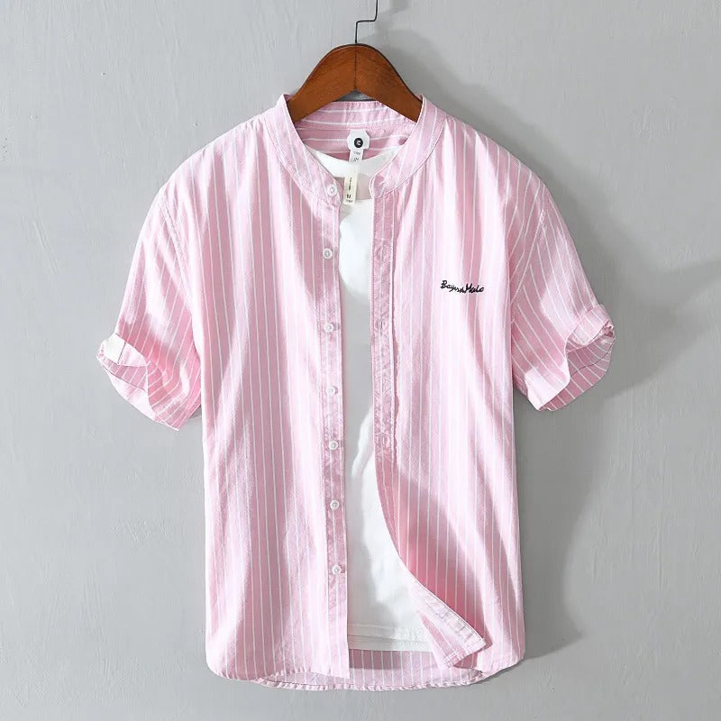 Chemise décontractée à rayures verticales et broderie minimaliste pour hommes - Nolan