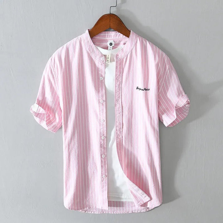 Chemise décontractée à rayures verticales et broderie minimaliste pour hommes - Nolan