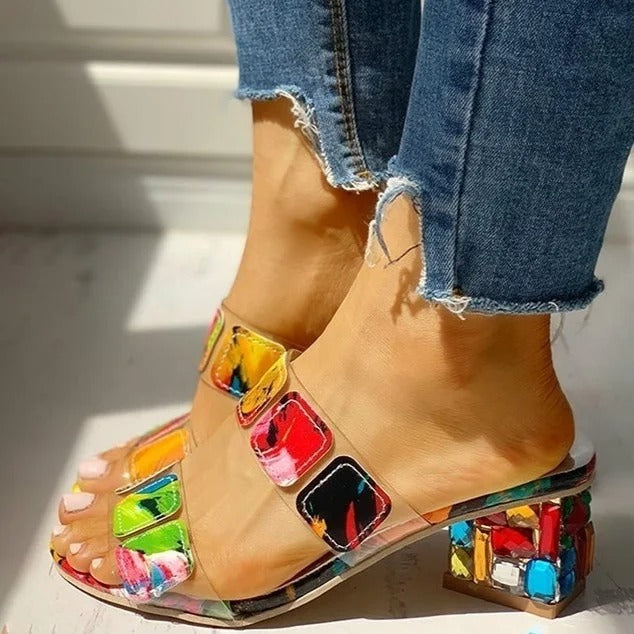Sandales à talons hauts pour femmes avec design artistique multicolore - Camila