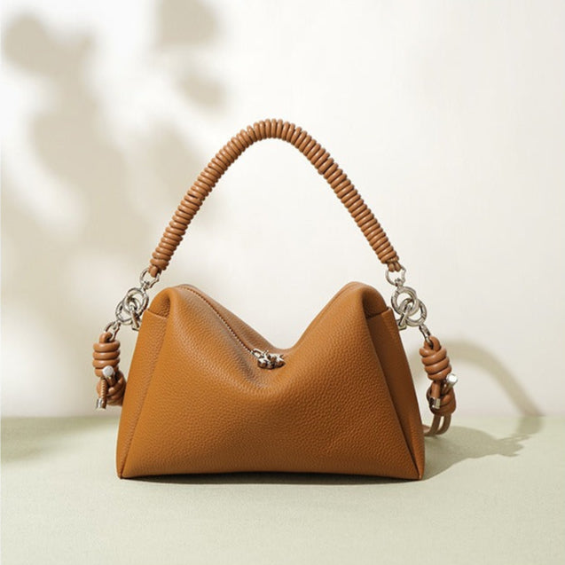 Sac à bandoulière en cuir véritable pour femme avec poignée tressée design moderne - Mireya