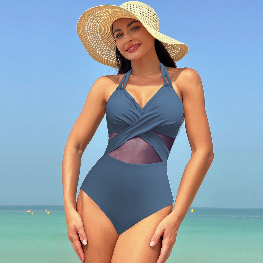 Maillot de bain une pièce été Solid Color Cross-strap