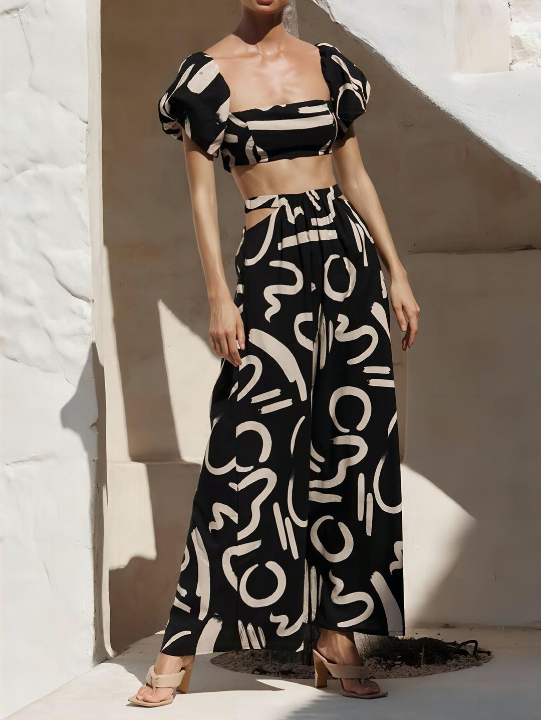 Ensemble deux pièces pour femme avec imprimé artistique encolure bardot - Eloisa