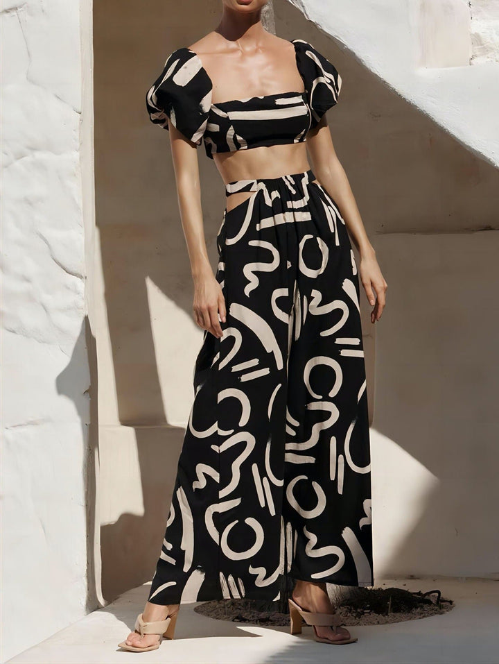 Ensemble deux pièces pour femme avec imprimé artistique encolure bardot - Eloisa