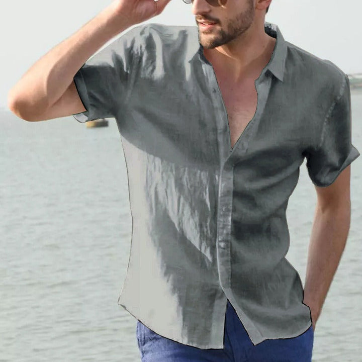 Chemise en lin pour homme, manches courtes, style décontracté - Ivan