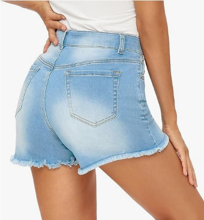 Short en jean taille haute à bords effilochés pour femme - Bianca