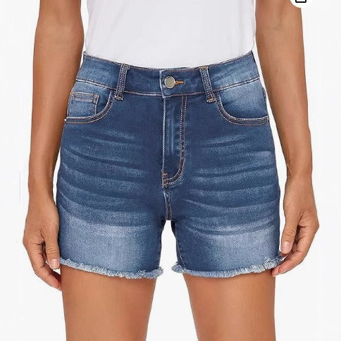 Short en jean taille haute à bords effilochés pour femme - Bianca