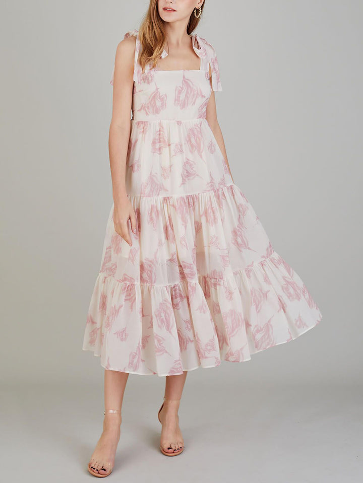 Lara - Robe midi unique à imprimé floral rétro et lacets