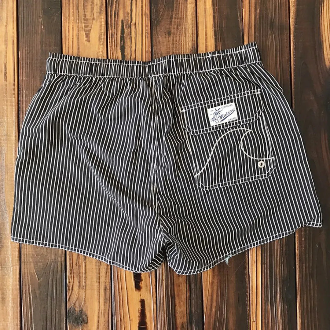 Maillot de bain homme court à rayures verticales bleu et blanc - Oceanix