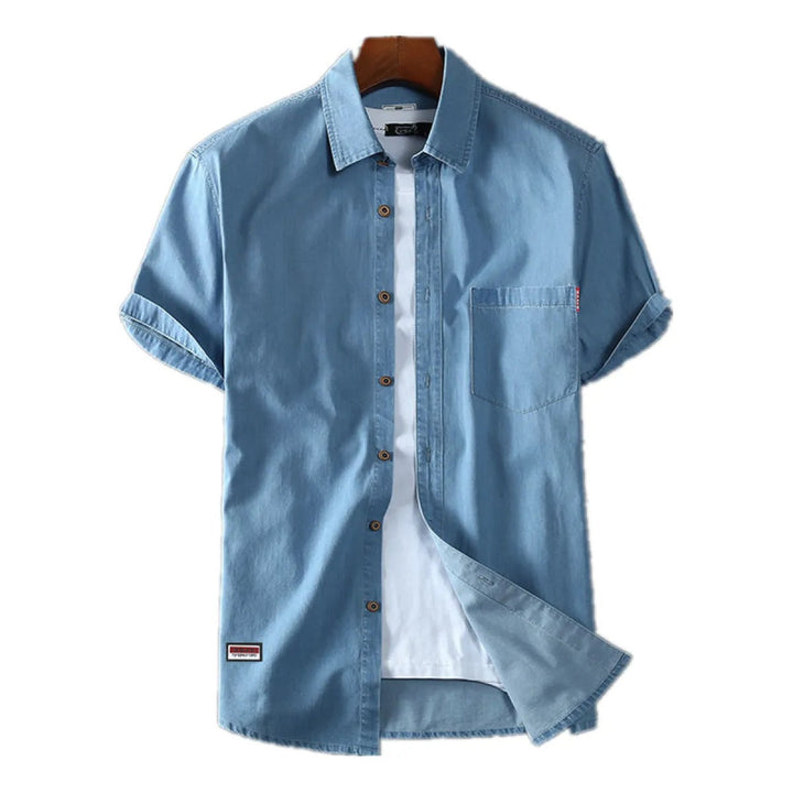 Chemise en denim pour hommes, manches courtes, coton bleu - Denver