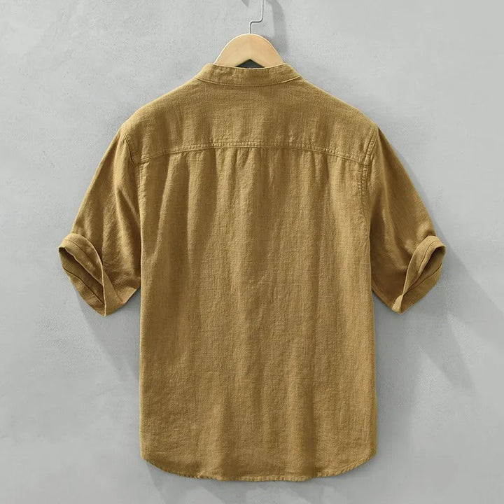 Chemise homme décontractée lin marron col mao - Dario