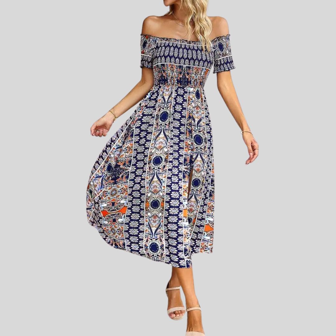 Aurora - Robe longue boho à épaules dénudées et à volants