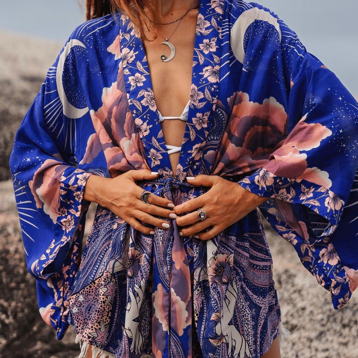 Heleen - Kimono femme lune bleue