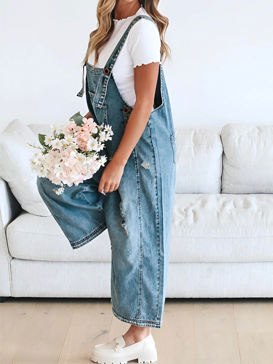 Coupe décontractée, combinaison en jean look used - Jenna