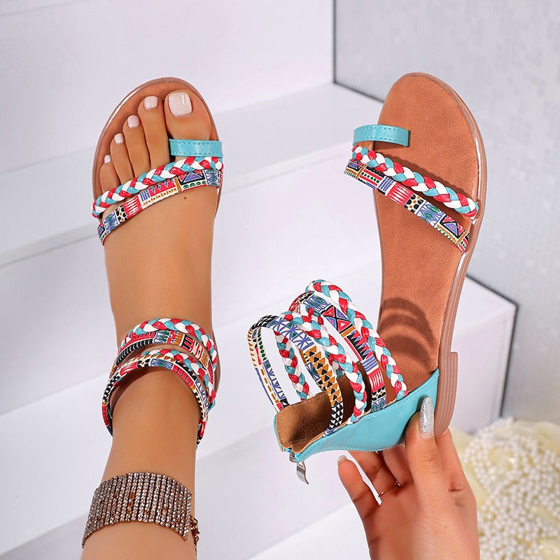 Sandales plates pour femmes avec motif ethnique tressé - Nayeli