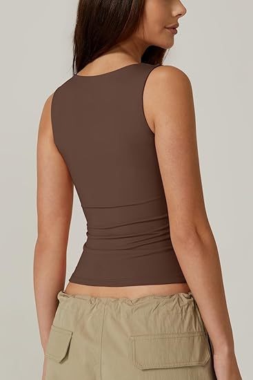 Top femme à encolure carrée et sans manches en tissu extensible - Elina