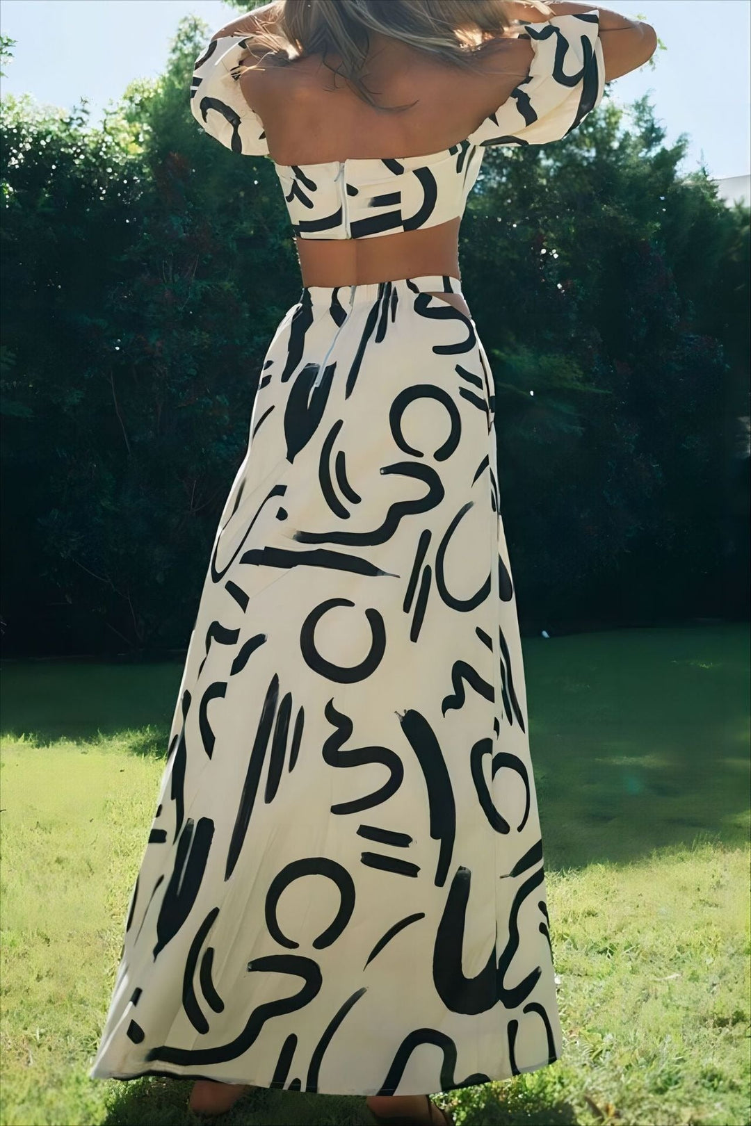 Ensemble deux pièces pour femme avec imprimé artistique encolure bardot - Eloisa