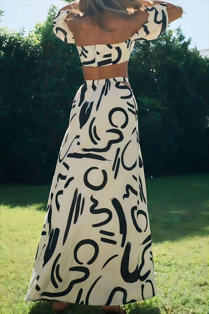 Ensemble deux pièces pour femme avec imprimé artistique encolure bardot - Eloisa