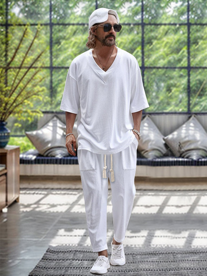 Ricky - Pantalon blanc à manches 3/4 avec cordon de serrage