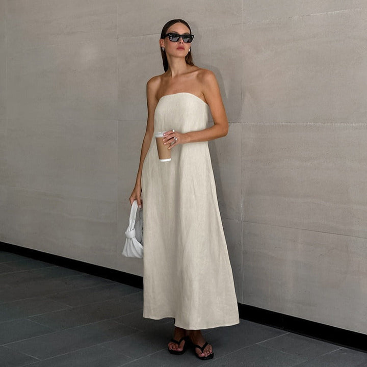 Robe longue femme en lin coton avec encolure bustier - Elodie