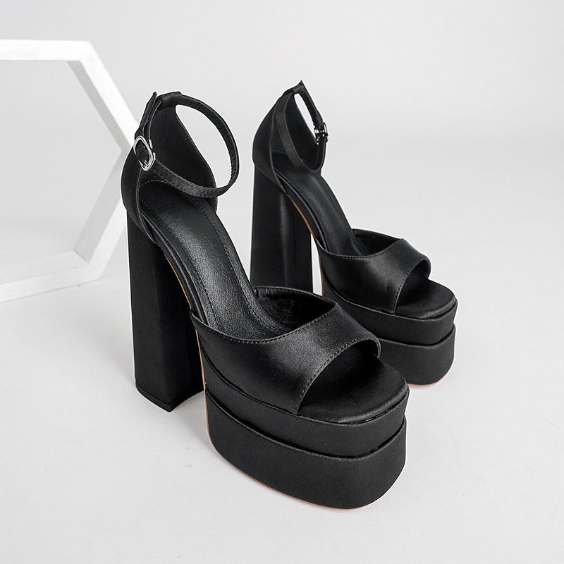 Sandales à talons larges en satin pour femmes - Valeria
