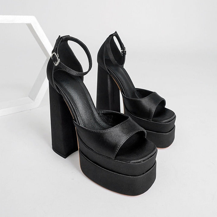 Sandales à talons larges en satin pour femmes - Valeria