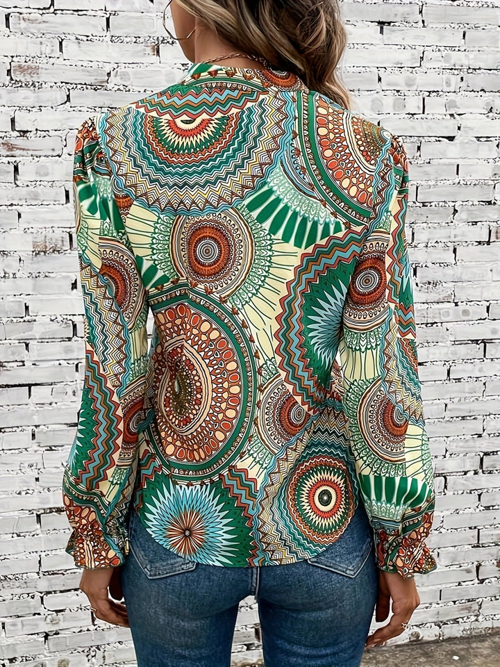 Iowana - Blouse vintage col cranté et imprimé mandala