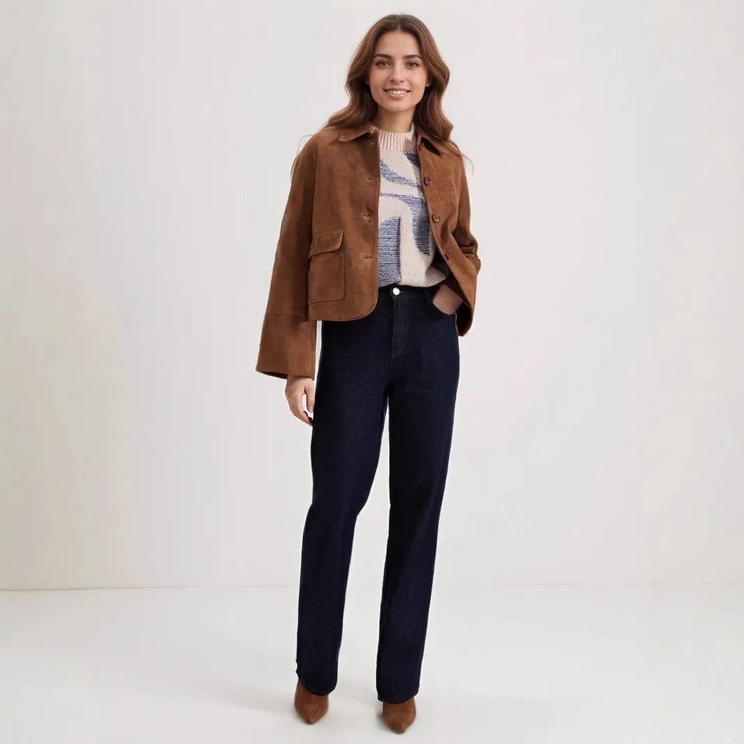 Veste courte en daim avec poches avant pour femmes - Alenor