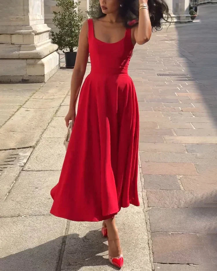 Kenya - Robe midi rouge à bretelles