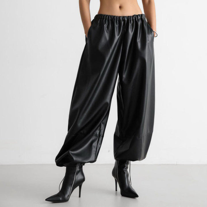 Pantalon effet cuir pour femme avec ourlet à lacets - Eirenne