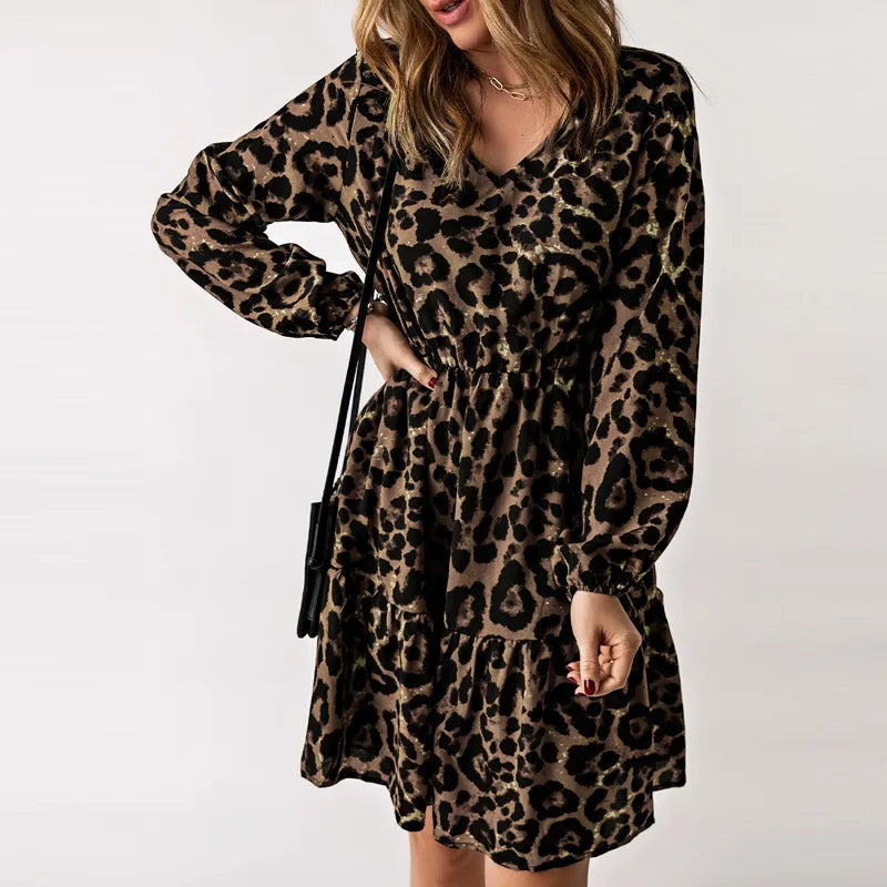 Enna - Robe à Manches Longues Imprimé Léopard Femme