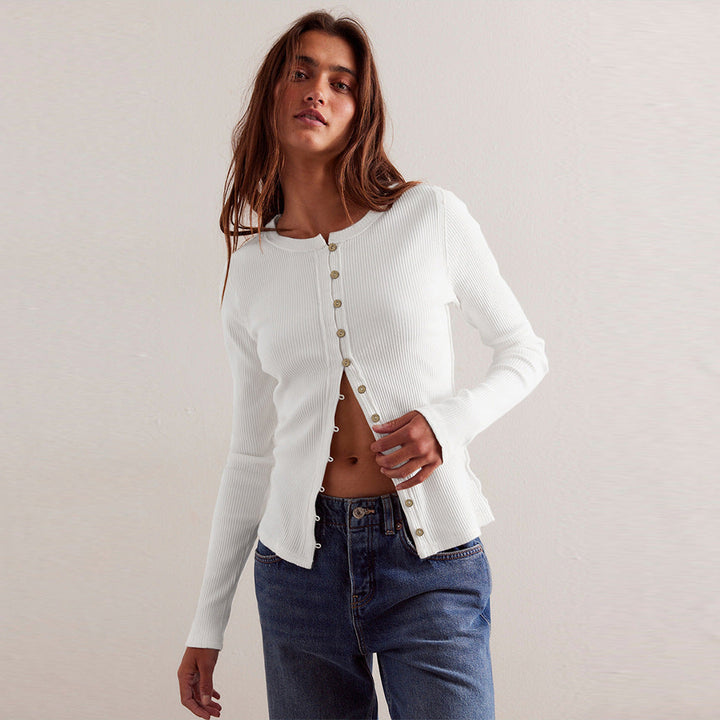 Cardigan effet côtelé avec boutons pour femme - Seliane