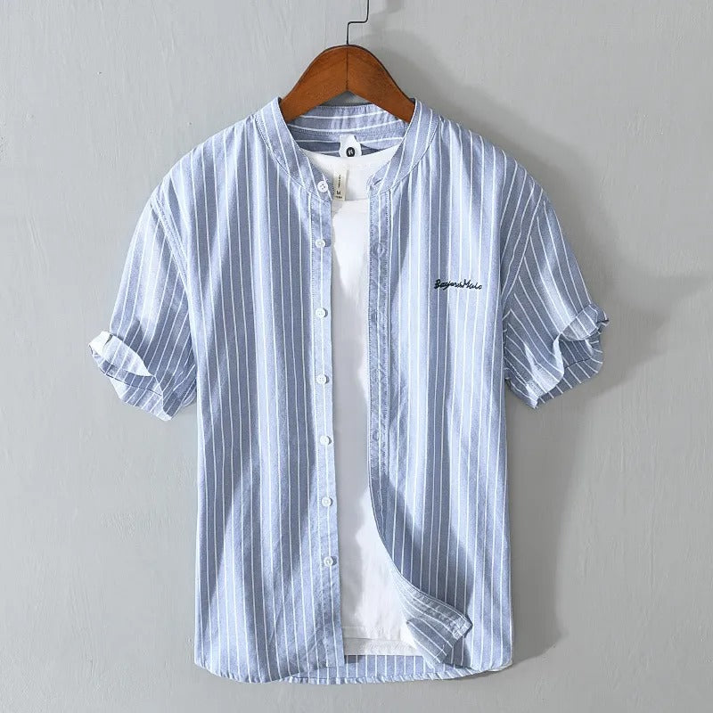 Chemise décontractée à rayures verticales et broderie minimaliste pour hommes - Nolan