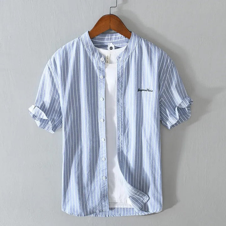 Chemise décontractée à rayures verticales et broderie minimaliste pour hommes - Nolan