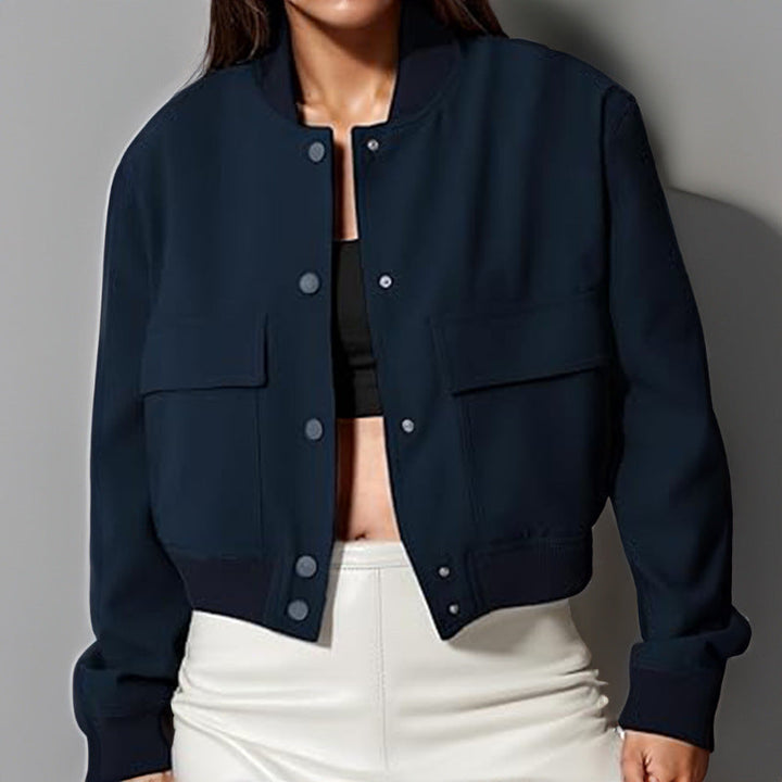 Tara - Veste courte pour femme avec col montant et grandes poches - Coupe ample et décontractée