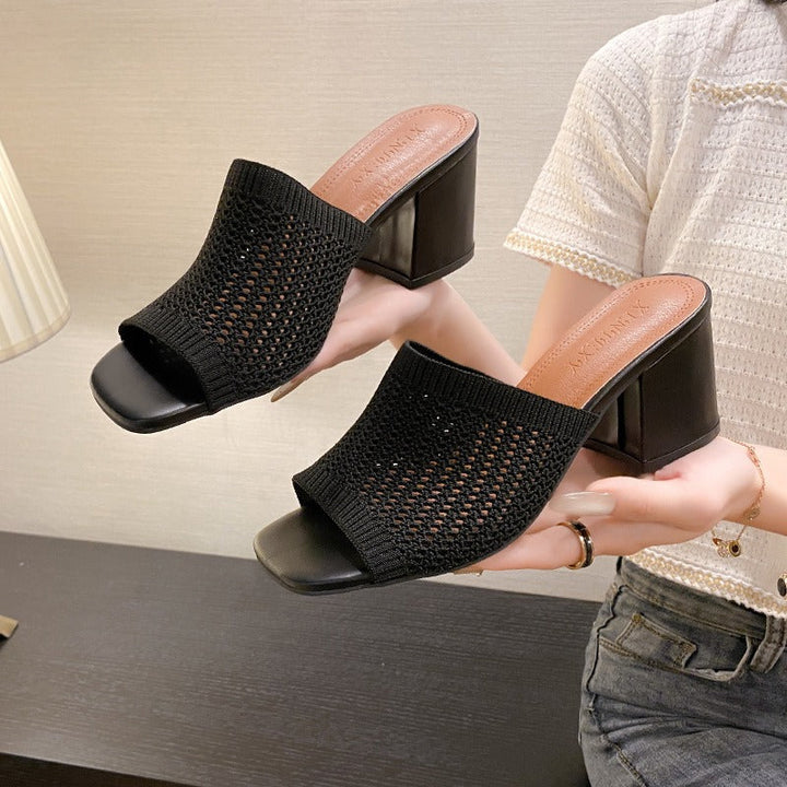Sandales pour femmes en tissu respirant à talon carré épais - Renata