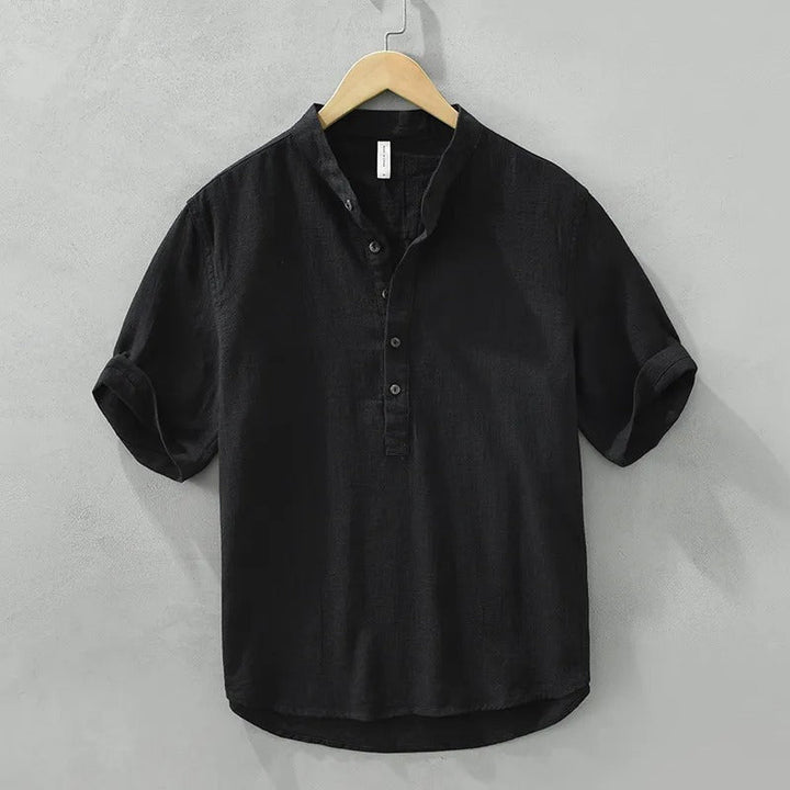 Chemise homme décontractée lin marron col mao - Dario