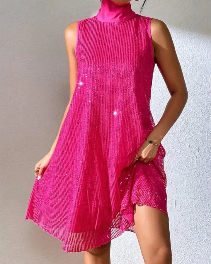 Robe femme à paillettes et col montant - Lareine