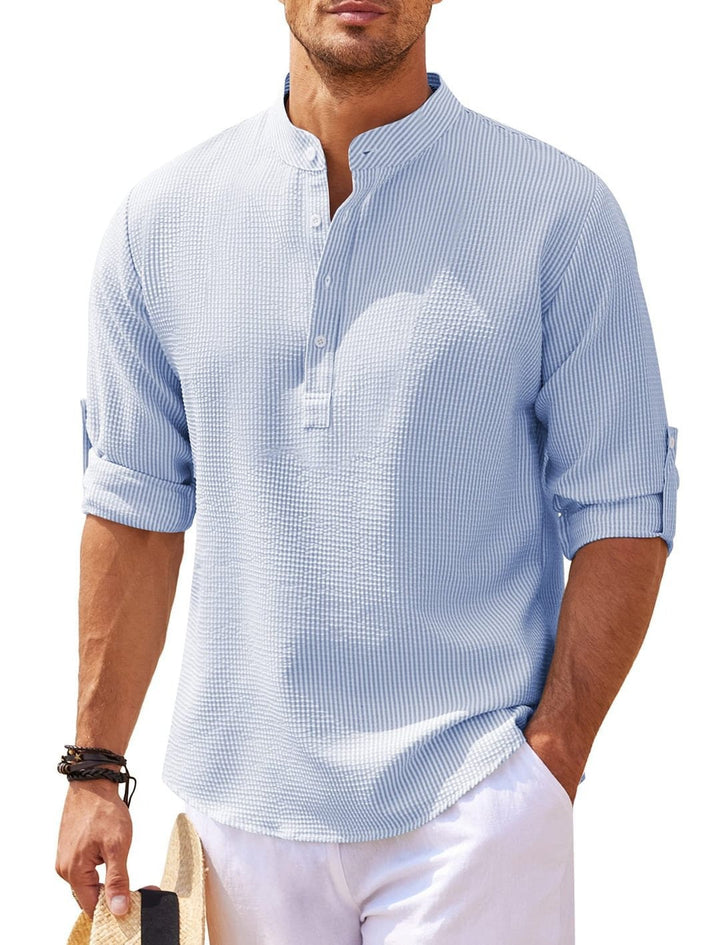 Chemise homme à col mao en coton léger style décontracté - Adrián