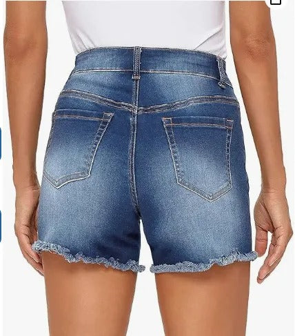 Short en jean taille haute à bords effilochés pour femme - Bianca