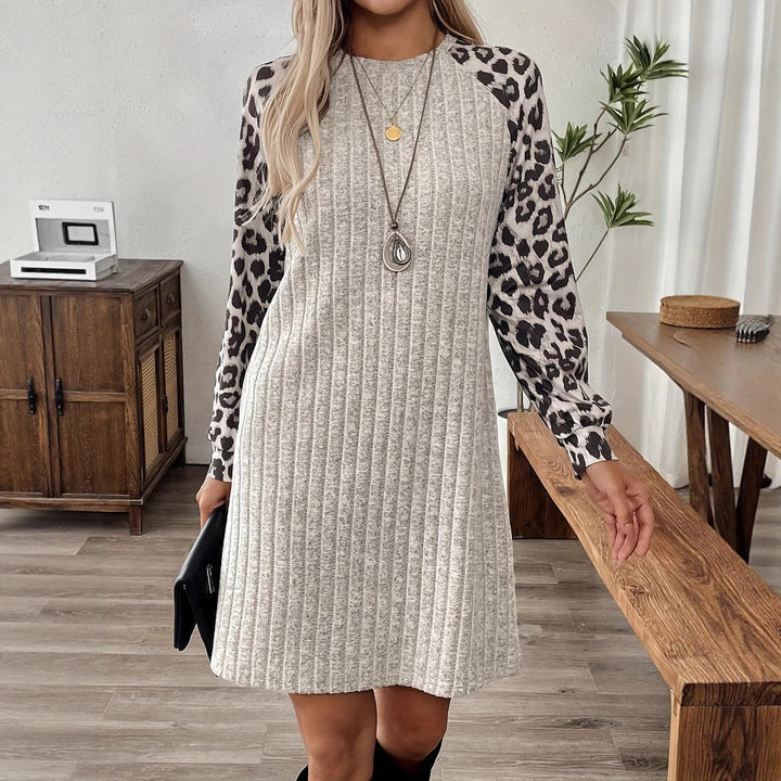 Robe femme manches longues tricotée imprimé animal - Sophie