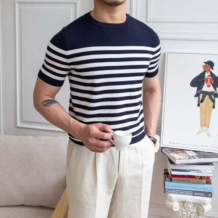 T-shirt homme en maille rayée de style classique - Mateo