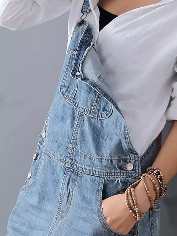 Robe à bavette en jean distressed avec fente dans le dos - Lara