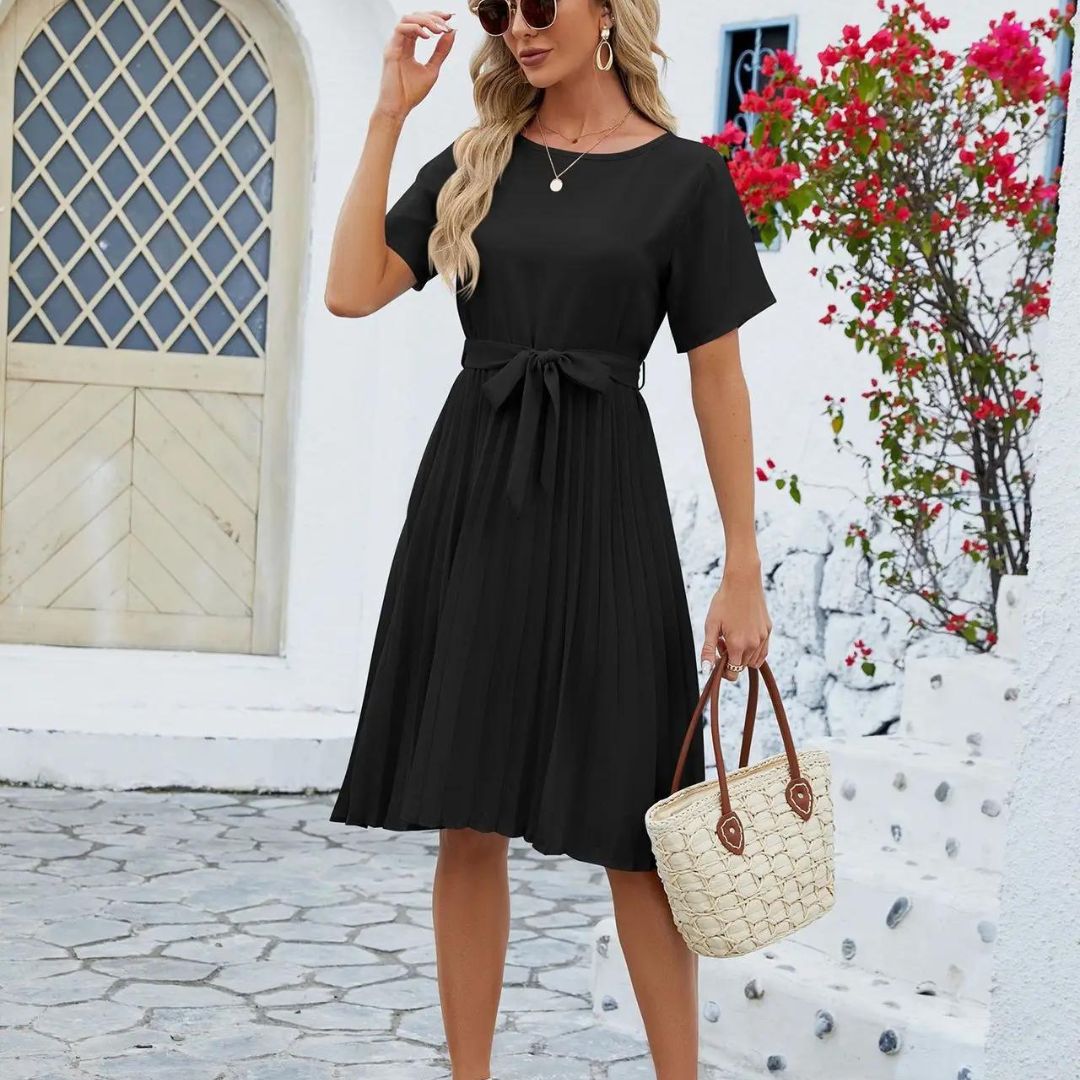 Bellavie - Robe midi classique plissée et nouée à la taille