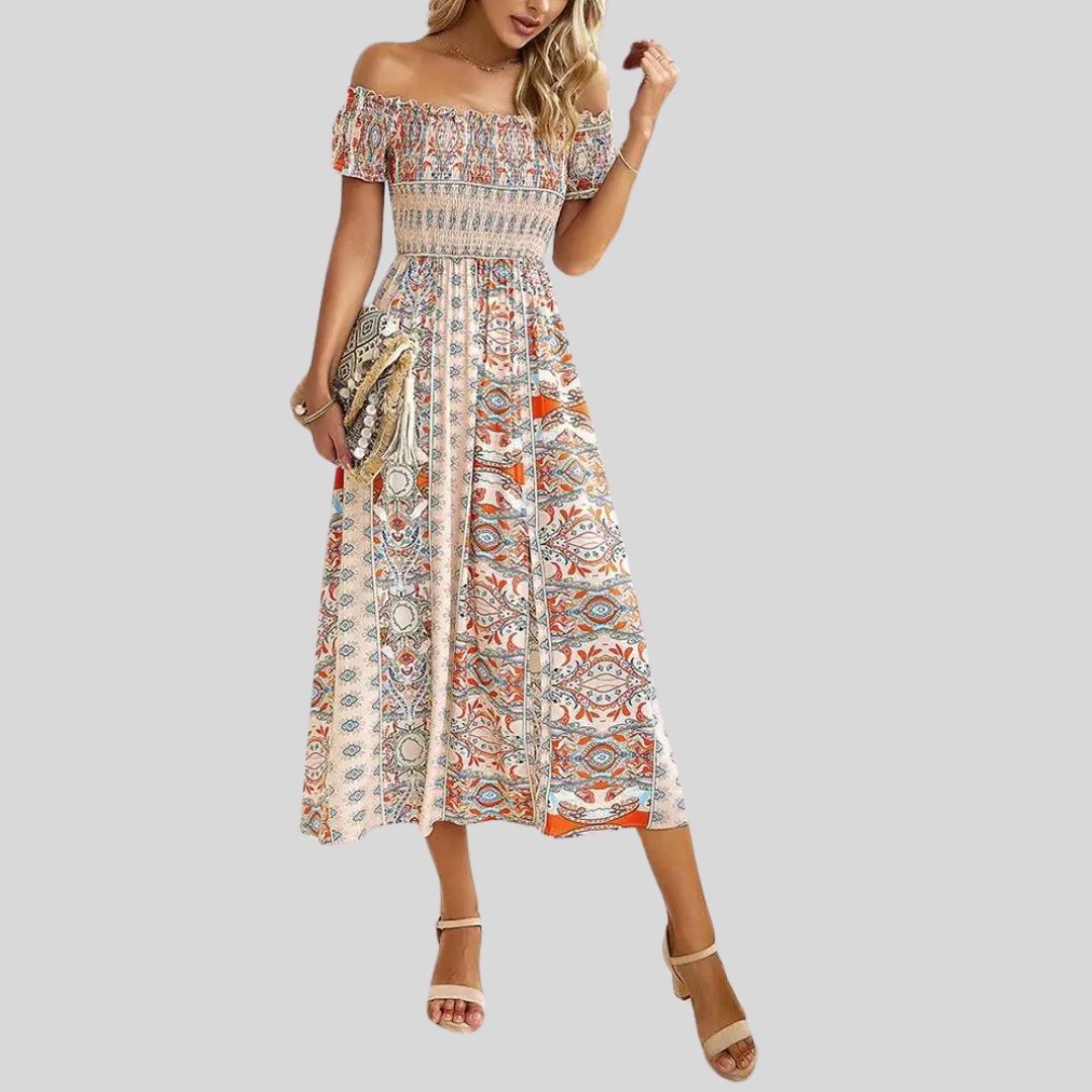 Aurora - Robe longue boho à épaules dénudées et à volants