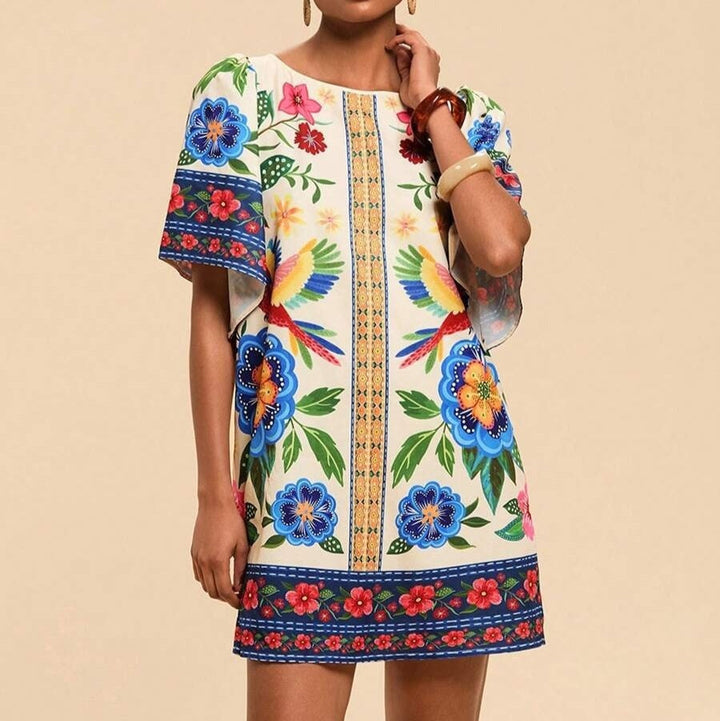 Robe courte à imprimé floral de style ethnique pour femmes - Nayeli