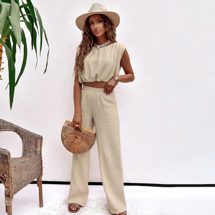 Ensemble en coton froissé pour femme, style décontracté - Amalia