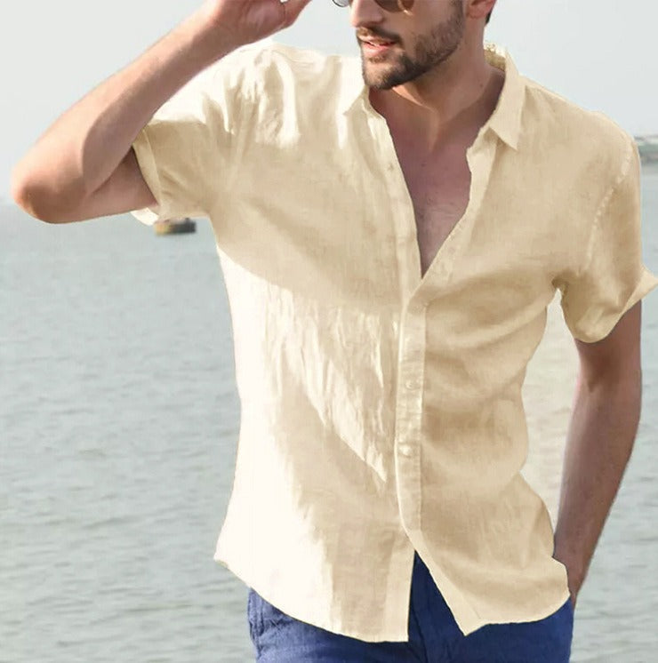 Chemise en lin pour homme, manches courtes, style décontracté - Ivan