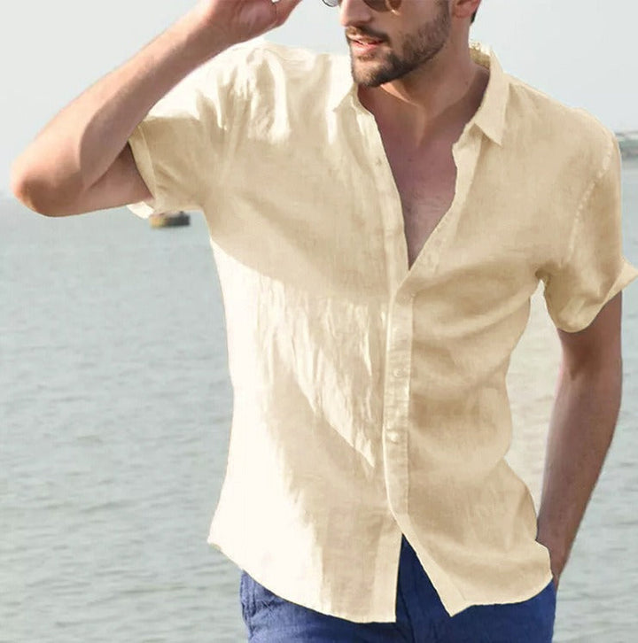Chemise en lin pour homme, manches courtes, style décontracté - Ivan