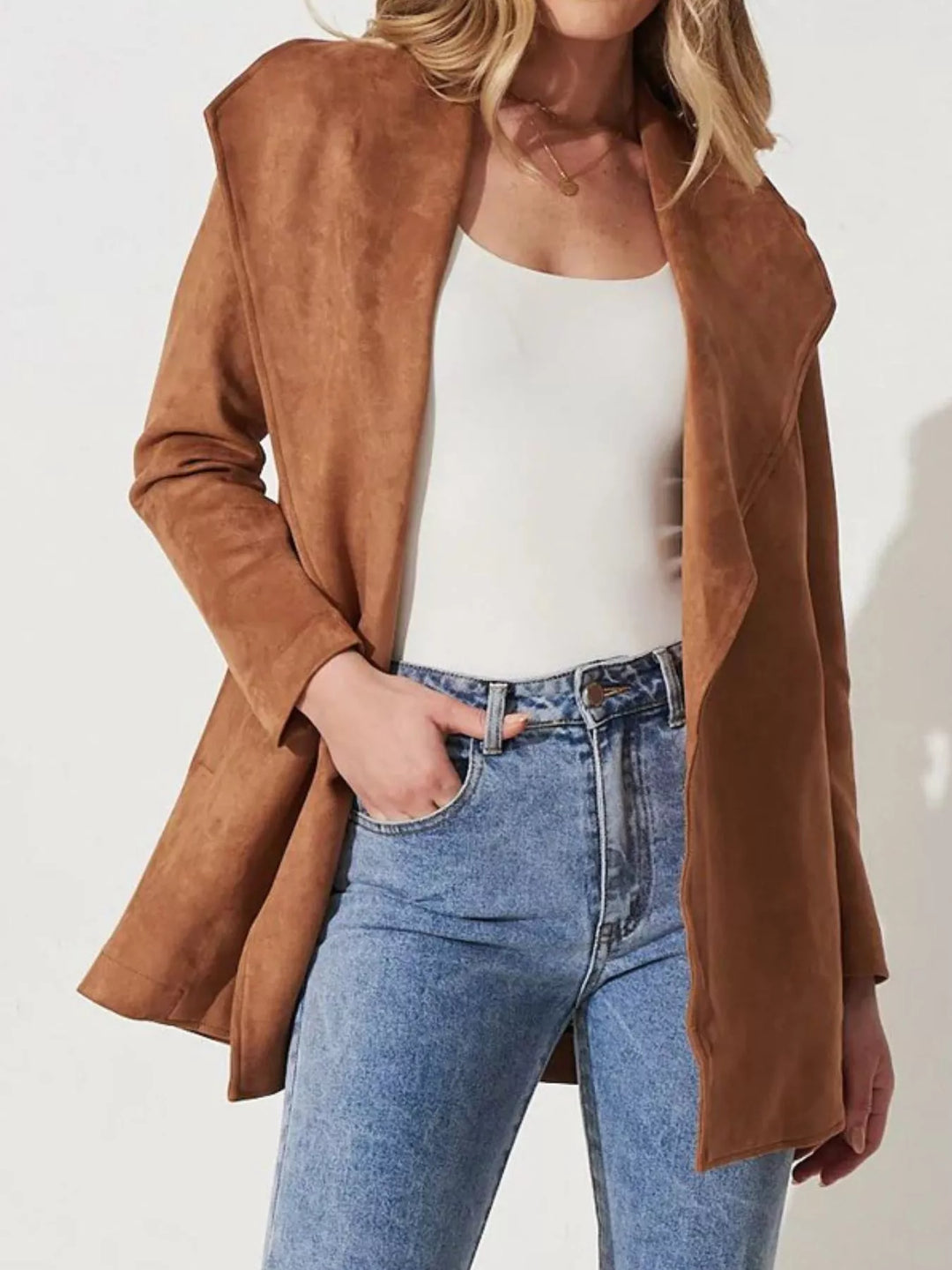 Veste en daim souple à col large - Celinne