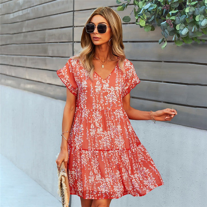 Robe courte en mousseline de soie imprimée pour femmes - Lorena